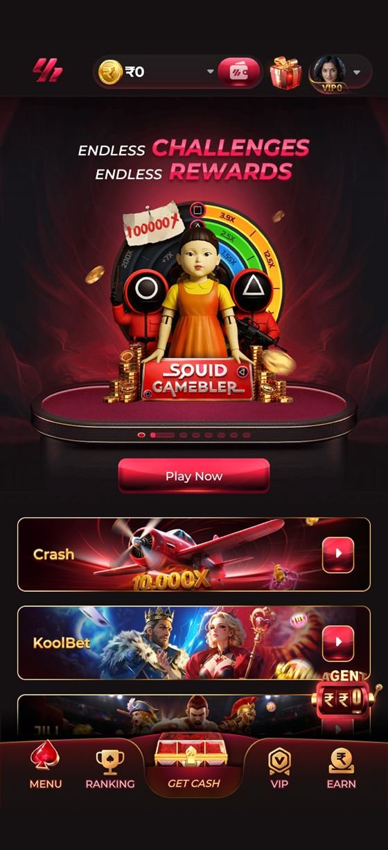 Y1 Game app home lobby with a featured game banner and one-tap game rails
